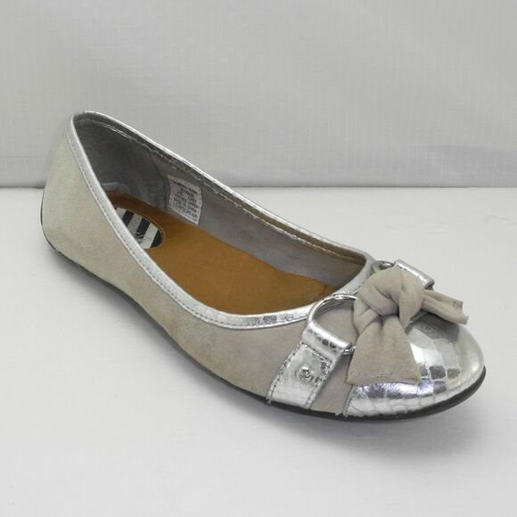Sperry Top Sider Kendall Ballet Flats Beige Suede Bow Silver Cap Toe-Women's 6.5 - Picture 1 of 8